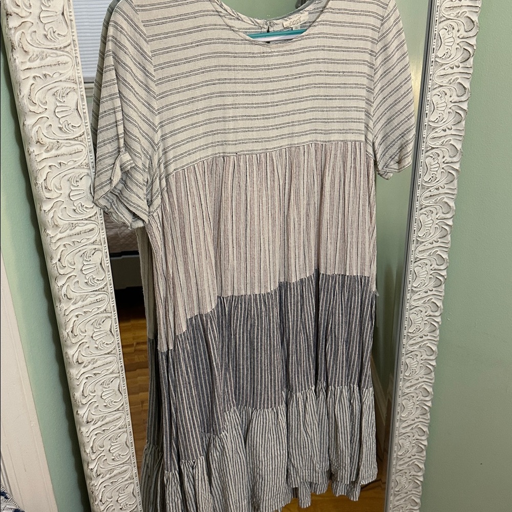ODDY Striped Gray and Cream Mini Dress